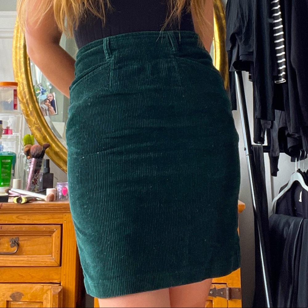 Green corduroy high waisted mini skirt